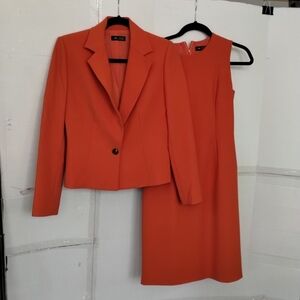 Noriko Maeda Orange Blazer & Dress Set SZ XS Chic Formal Event Colorful Business